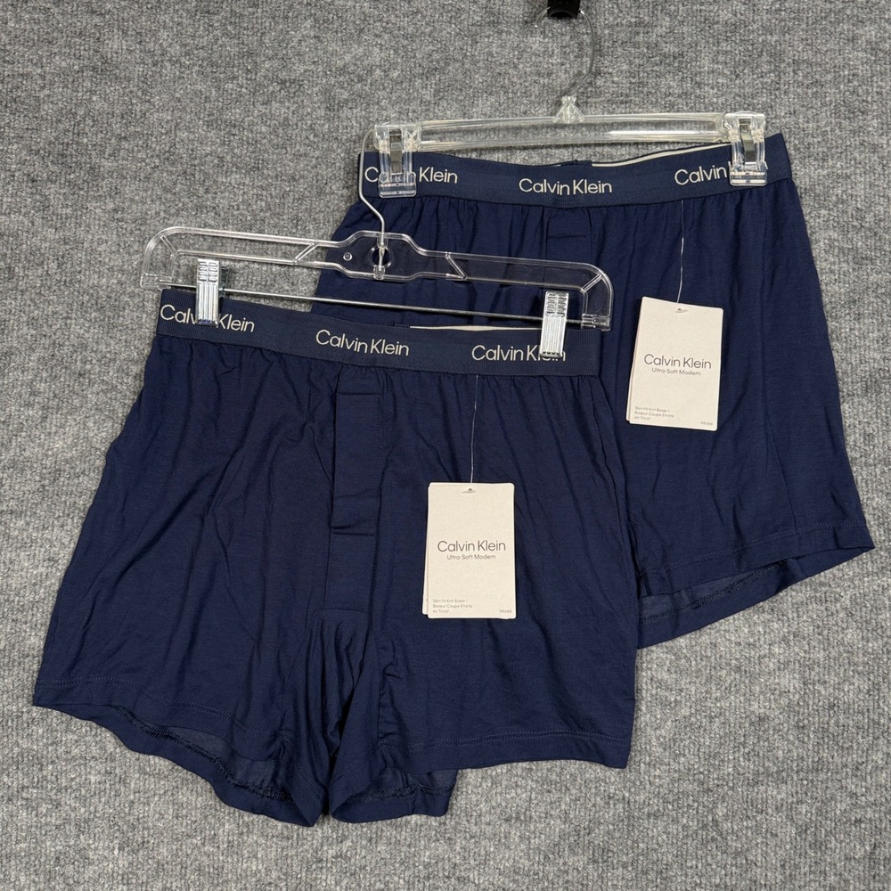 New Calvin‎ Klein Mens Small Slim Fit Knit Boxer Briefs Black Ultra Soft 2 Sets